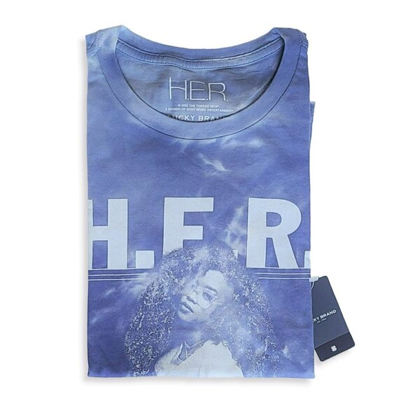 NWT Lucky Brand H.E.R. Blue Classic Crewneck Graphic Print T-Shirt - Picture 3 of 4